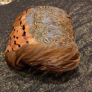 Vintage, 1950’s Pheasant Feather hat with Bangs .  Excellent condition .